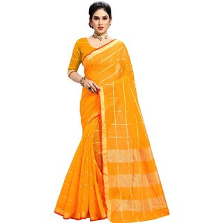 Amazify Women's Kota Doria Cotton Checked Saree With Blouse (Yellow, 5-6 Mtrs) Amazify Women's Kota Doria Cotton Checked Saree With Blouse (Yellow, 5-6 Mtrs)