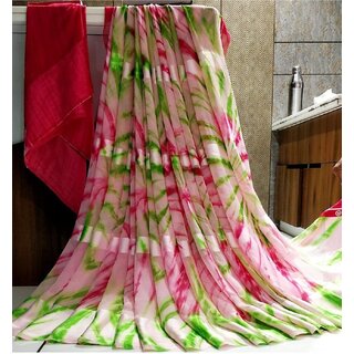                       Amazify Women's Satin Patta Printed Saree With Unstitched Blouse (Pink)                                              