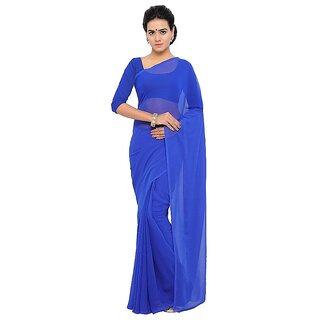                       Amazify Women's Georgette Plain Saree With Blouse (Royal Blue, 5-6 Mtrs)                                              