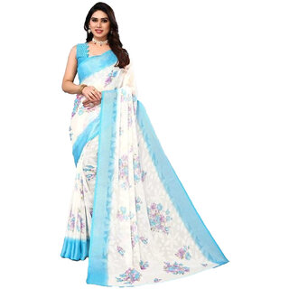 Amazify Women's Viscose Rayon Printed Saree With Unstitched Blouse (Sky Blue) Amazify Women's Viscose Rayon Printed Saree With Unstitched Blouse (Sky Blue)