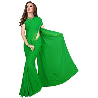                       Amazify Women's Georgette Plain Saree With Blouse (Dark Green, 5-6 Mtrs)                                              