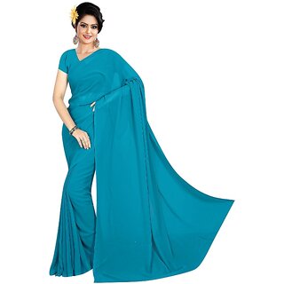 Amazify Women's Georgette Plain Saree With Blouse (Dark Firozi, 5-6 Mtrs) Amazify Women's Georgette Plain Saree With Blouse (Dark Firozi, 5-6 Mtrs)