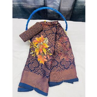 Amazify Women's Viscose Rayon Printed Saree With Unstitched Blouse (Navy Blue) Amazify Women's Viscose Rayon Printed Saree With Unstitched Blouse (Navy Blue)