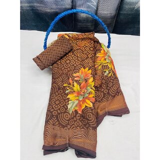 Amazify Women's Viscose Rayon Printed Saree With Unstitched Blouse (Brown) Amazify Women's Viscose Rayon Printed Saree With Unstitched Blouse (Brown)