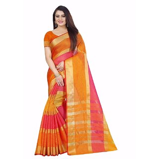                       Amazify Women's Kota Doria Cotton Plain Saree With Blouse (Multicolor, 5-6 Mtrs)                                              