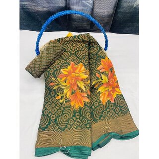 Amazify Women's Viscose Rayon Printed Saree With Unstitched Blouse (Green) Amazify Women's Viscose Rayon Printed Saree With Unstitched Blouse (Green)