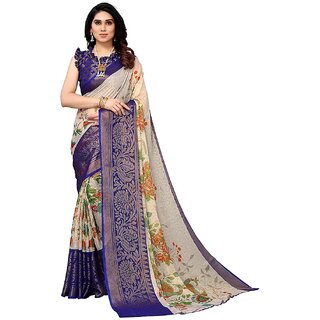 Amazify Women's Viscose Rayon Printed Saree With Unstitched Blouse (Blue) Amazify Women's Viscose Rayon Printed Saree With Unstitched Blouse (Blue)