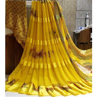 Amazify Women's Satin Patta Printed Saree With Unstitched Blouse (Yellow) Amazify Women's Satin Patta Printed Saree With Unstitched Blouse (Yellow)