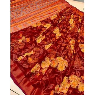 Amazify Women's Viscose Rayon Printed Saree With Unstitched Blouse (Maroon) Amazify Women's Viscose Rayon Printed Saree With Unstitched Blouse (Maroon)
