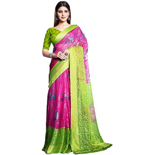 Amazify Women's Viscose Rayon Printed Saree With Unstitched Blouse (Pink) Amazify Women's Viscose Rayon Printed Saree With Unstitched Blouse (Pink)
