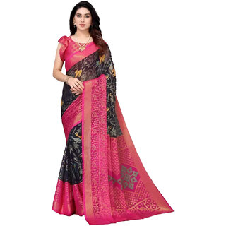 Amazify Women's Viscose Rayon Printed Saree With Unstitched Blouse (Navy Blue) Amazify Women's Viscose Rayon Printed Saree With Unstitched Blouse (Navy Blue)