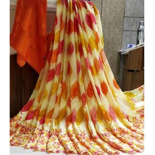 Amazify Women's Satin Patta Printed Saree With Unstitched Blouse (Yellow) Amazify Women's Satin Patta Printed Saree With Unstitched Blouse (Yellow)