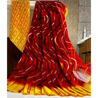                       Amazify Women's Satin Patta Printed Saree With Unstitched Blouse (Yellow)                                              