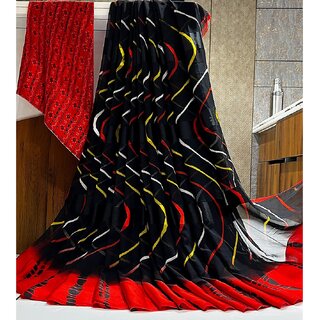                       Amazify Women's Satin Patta Printed Saree With Unstitched Blouse (Red)                                              