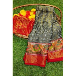 Amazify Women's Viscose Rayon Printed Saree With Unstitched Blouse (Grey) Amazify Women's Viscose Rayon Printed Saree With Unstitched Blouse (Grey)