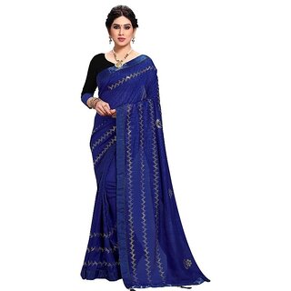 Amazify Women's Vichitra Silk HotFix Stone Work Saree With Blouse (Blue, 5-6 Mtrs) Amazify Women's Vichitra Silk HotFix Stone Work Saree With Blouse (Blue, 5-6 Mtrs)