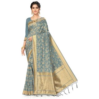                       Amazify Women's Banarasi (Spun Cotton) Saree (Grey,5-6 Mtrs)                                              