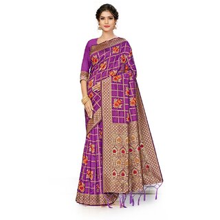 Amazify Women's Banarasi Silk Saree (Purple, 5-6mtrs)