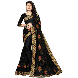                       Amazify Women's Net Saree With Blouse (Black, 5-6Mtrs)                                              