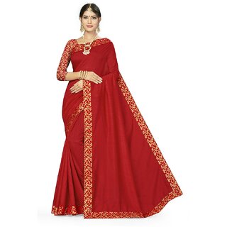                       Amazify Women's Silk Blend Saree (Red, 5-6mtrs)                                              