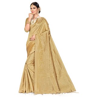                       Amazify Women's Banarasi Silk Saree (Cream, 5-6mtrs)                                              