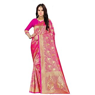                       Amazify Women's Banarasi Silk Saree (Pink, 5-6mtrs)                                              