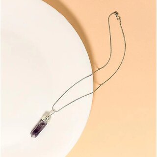 Amethyst Pencil Pendant with Chain Healing Crystal Rich Purple Hue Daily Wear Amethyst Pencil Pendant with Chain Healing Crystal Rich Purple Hue Daily Wear