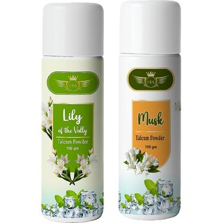                      (Combo of 2) Lily of the Vally and Musk Cool Talcum Powder 100g (Lily of the Vally and Musk Fragrance)                                              