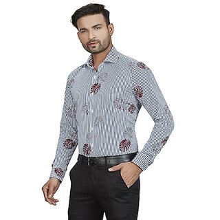                       DUKUL Men's Long Sleeve Formal Classic Blue Strip Print Shirt | Regular Fit | Stylish & Comfortable | Soft Cotton | Machine Washable | Perfect for Business & Office                                              