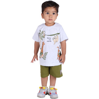 Kid Kupboard Cotton Baby Boys T-Shirt and Short Set, White/Green, Half-Sleeves, 3-4 Years KIDS7424 Kid Kupboard Cotton Baby Boys T-Shirt and Short Set, White/Green, Half-Sleeves, 3-4 Years KIDS7424