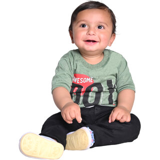                       Kid Kupboard Cotton Baby Boys T-Shirt, Olive Green, Half-Sleeves, 9-12 Months KIDS7429                                              
