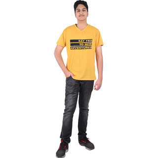                       Kid Kupboard Cotton Boys T-Shirt, Yellow, Half-Sleeves, Above 14 Years KIDS7450                                              