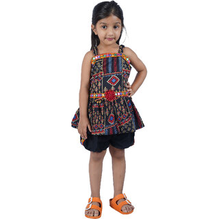                       Kid Kupboard Cotton Baby Girls Top and Short Set, Black, Sleeveless, 7-8 Years KIDS7455                                              