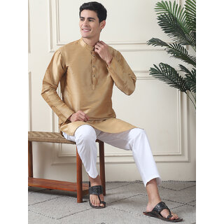                      Men's Banarasi Dupion Silk Solid Kurta                                              