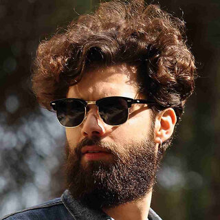                      UV Protection Clubmaster Sunglasses (53)  (For Men & Women, Black)                                              