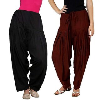                       Women's Traditional Cotton Semi Patiala Patiyala Panjabi Plain Salwar Combo Pack of -2                                              