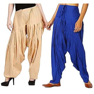                       Women's Traditional Cotton Semi Patiala Patiyala Panjabi Plain Salwar Combo Pack                                              