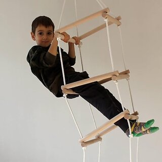                       Indoor Rope Climbing Ladder for Kids Wooden Rungs with Ropes Exercise and Play Equipment Ninja Ladder Kid Ladder for 4 to 10 Years (4 Side Ladder)                                              