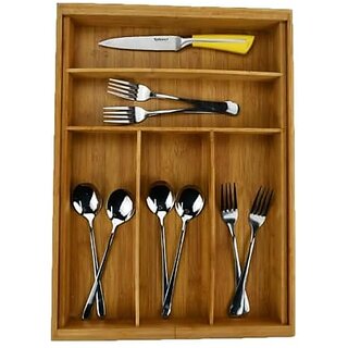                       VK HANDICRAFT Wood Kitchen cutlery Drawer Organizer lohit laminate finish multicolor 5 Slots Utensil Tray 45 x 33 x 6 cm                                              