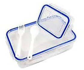Transparent 800Ml + 125Ml Plastic Lunch Tiffin Box for Children's Kids School Students Workers (Clear)