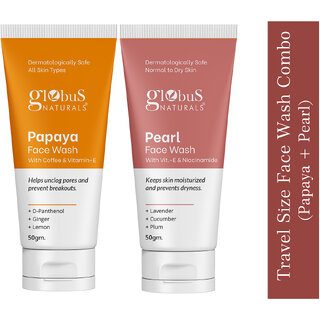                       Globus Naturals Anti Tanning Papaya  Anti Ageing Pearl Face Wash Combo 50gm Set of 2                                              