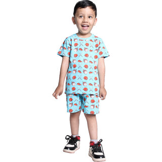                       Kid Kupboard Cotton Boys T-Shirt and Short Set, Light Blue, Half-Sleeves, 5-6 Years KIDS7475                                              