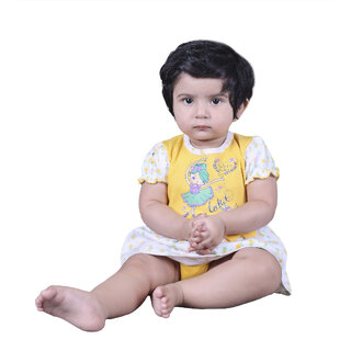                       Kid Kupboard Cotton Baby Girls A-Line Frock, Multicolor, Half-Sleeves, 9-12 Months KIDS7521                                              