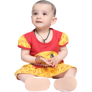                       Kid Kupboard Cotton Baby Girls A-Line Frock, Multicolor, Half-Sleeves, 9-12 Months KIDS7523                                              