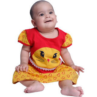                       Kid Kupboard Cotton Baby Girls A-Line Frock, Multicolor, Half-Sleeves, 9-12 Months KIDS7524                                              
