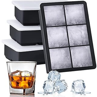                       BPA Free Silicone 2 Inch Large Ice Cube Trays for Freezer 6 Cavities Moulds with Lid Cover Easy Release Stackable Flexible 1 Piece                                              