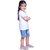 Kid Kupboard Cotton Girls T-Shirt and Short Set, White/Blue, Half-Sleeves, 6-7 Years KIDS7500