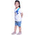 Kid Kupboard Cotton Girls T-Shirt and Short Set, White/Blue, Half-Sleeves, 6-7 Years KIDS7500