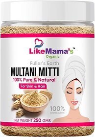 LikeMama's Organic 100 Natural Multani Mitti Powder for Face, skin and Hair (250 grams), For Exfoliating, Soothing,