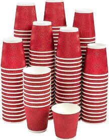 Paper Coffee Cups,Disposable Red Coffee Cups, Insulated Ripple Paper Hot Coffee Cups for Coffee Tea Hot Chocolate (200 ml, Pc) (50)